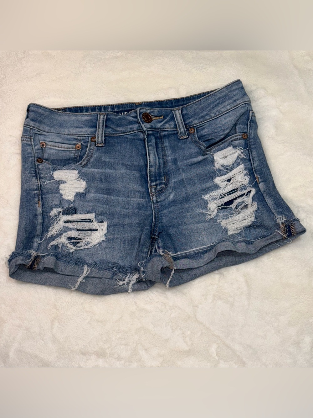 American Eagle Outfitters Distressed Blue Denim Shorts
